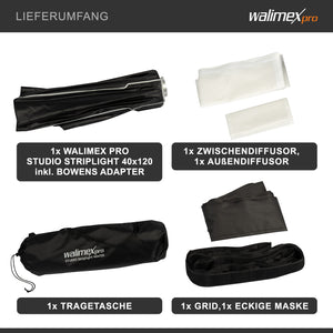Studio Striplight Softbox 40x120cm, ruotabile di 360°, facile da montare grazie alla funzione ombrello, con griglia, maschera, adattatore, ideale per la fotografia di prodotti e persone