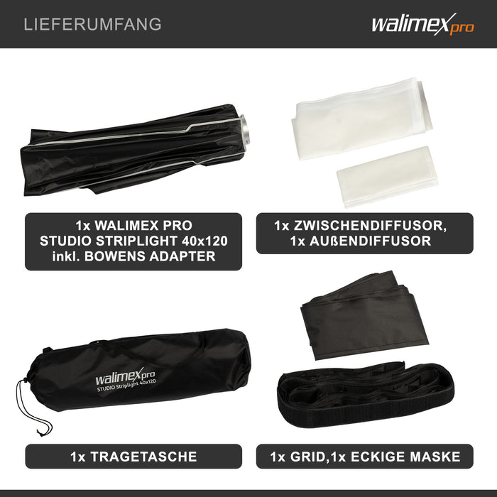 Studio Striplight Softbox 40x120cm, ruotabile di 360°, facile da montare grazie alla funzione ombrello, con griglia, maschera, adattatore, ideale per la fotografia di prodotti e persone