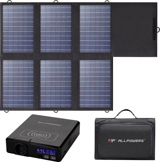 Pannello solare pieghevole - 100W - 41600mAh - Batteria ricaricabile - Ricarica rapida - Set - Potenza 154Wh - Solare - Stazione di ricarica - Camper - Barca - Viaggio - Pieghevole - Compattabile - 220V - Tutti in uno -