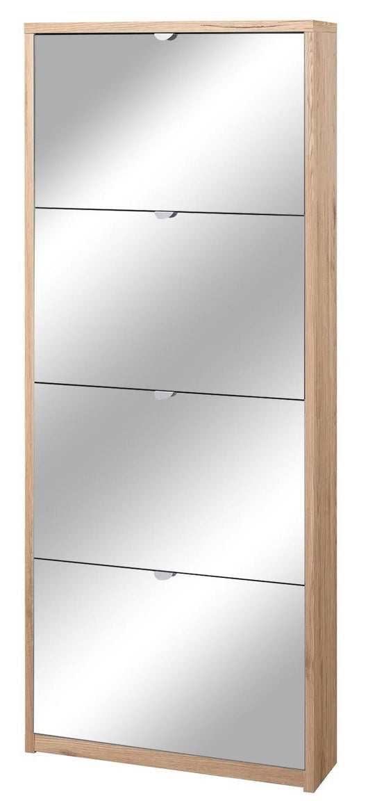 Scarpiera 4 Ante con Specchio 63x154x18 cm Rovere Naturale