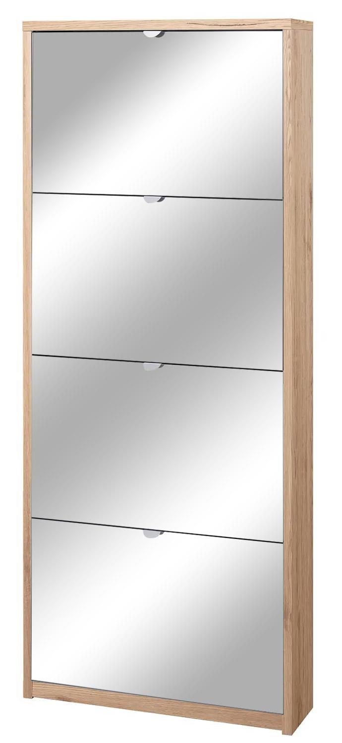 Scarpiera 4 Ante con Specchio 63x154x18 cm Rovere Naturale