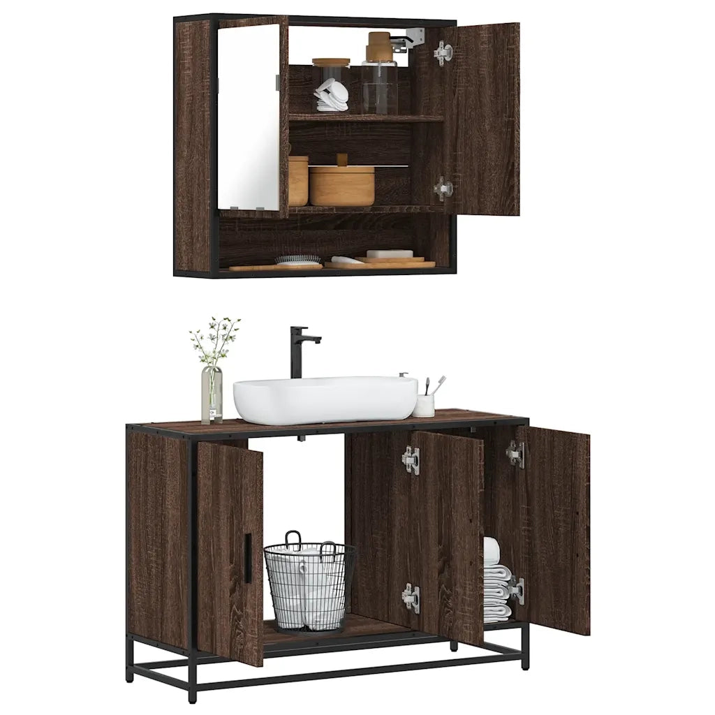 Set Mobili da Bagno 2 pz Rovere Marrone in Legno Multistrato