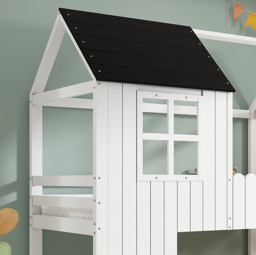 Letto a soppalco per bambini 90x200 cm con design casetta e scala