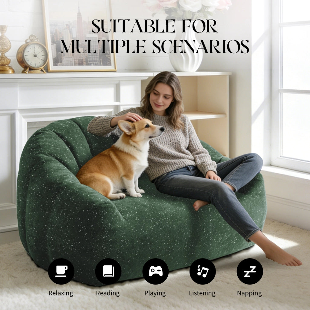 Fauteuil pouf ergonomico in flanella con seduta ampia e design a zampa d'orso per soggiorno camera e lounge verde