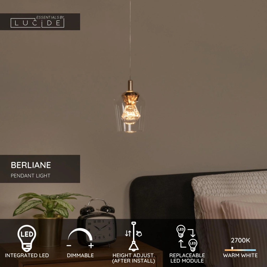 Lampada sospensione BERLIANE LED 4W vetro oro nero Lucide