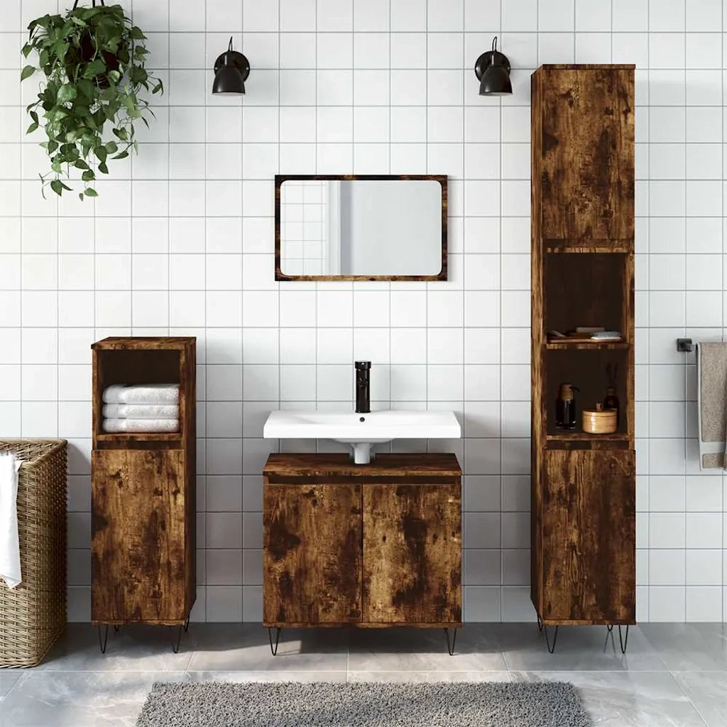 Armadietto Bagno Rovere Fumo 58x33x60 cm in Legno Multistrato 831585