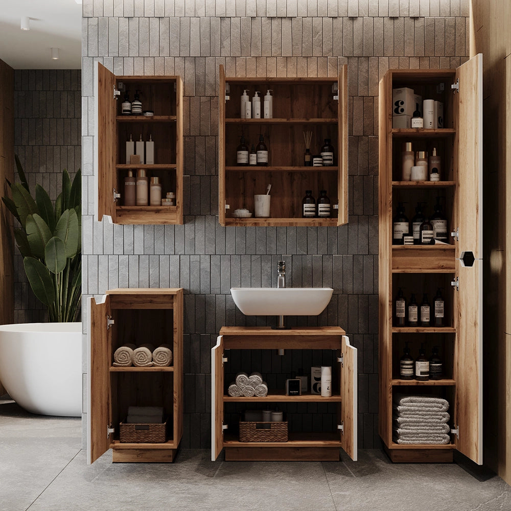 Vicco Set di mobili da bagno Rovere/bianco a strisce 2 parti