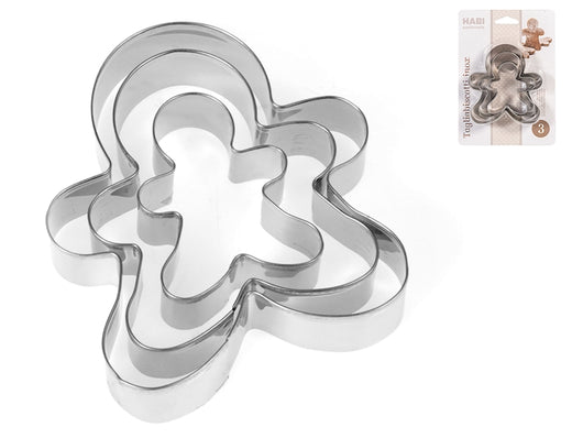 Confezione 3 tagliabiscotti in acciaio inox, forma omino pan di zenzero.