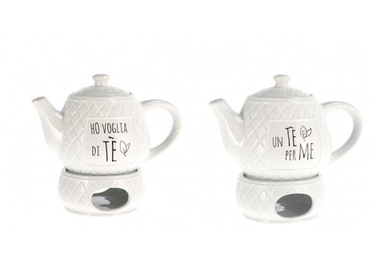 Teiera in ceramica con riscaldatore