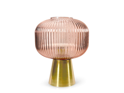 Lampada led lumia in vetro colore rosa con base in metallo oro colore oro cm 22x26