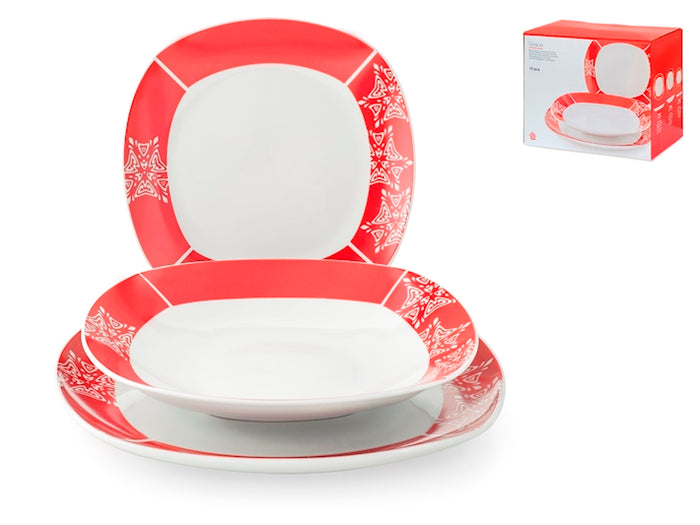 Servizio 18 pezzi tavola grace in porcellana decorata forma quadra 