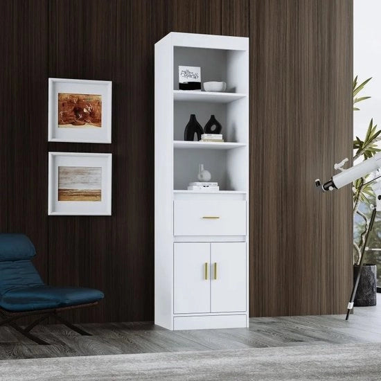 Cassettone Bianco - Armadio per Salotto - Con 1 Lato e 2 Porte - Cassettone Alto - Cassettone Decorativo - Cassettone da Appendere - Bianco