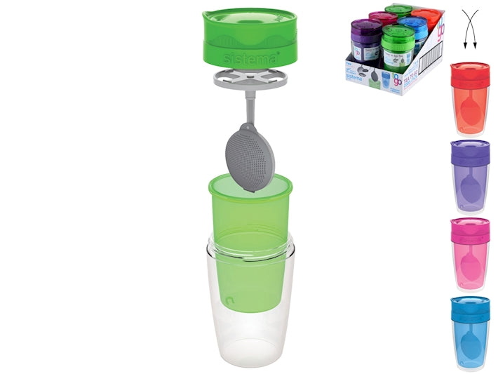 Bicchiere tea to go singolo in polipropilene con filtro colori assortiti cl 37