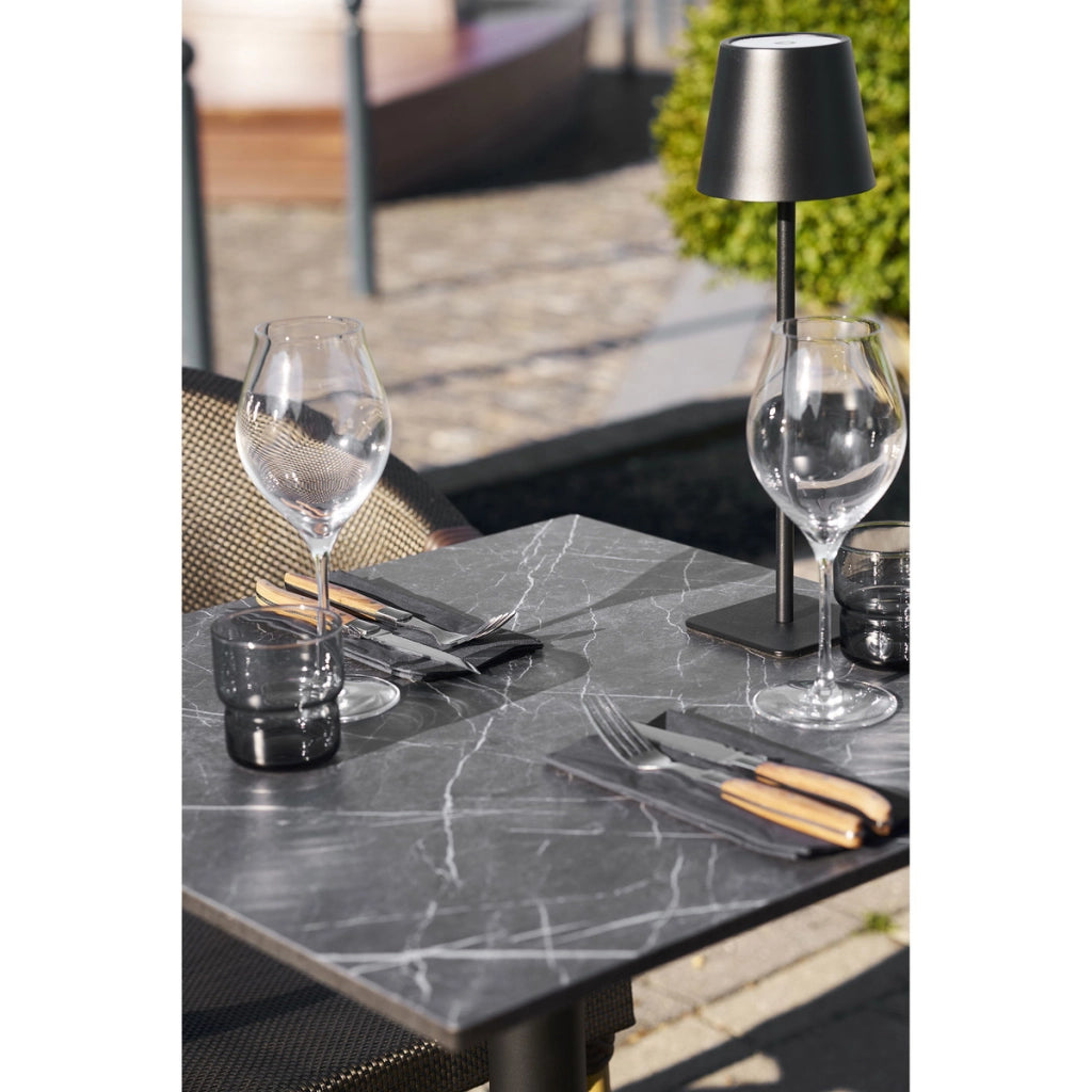 Tavolino bistrot in ghisa effetto marmo grigio scuro con base ornamentale nera