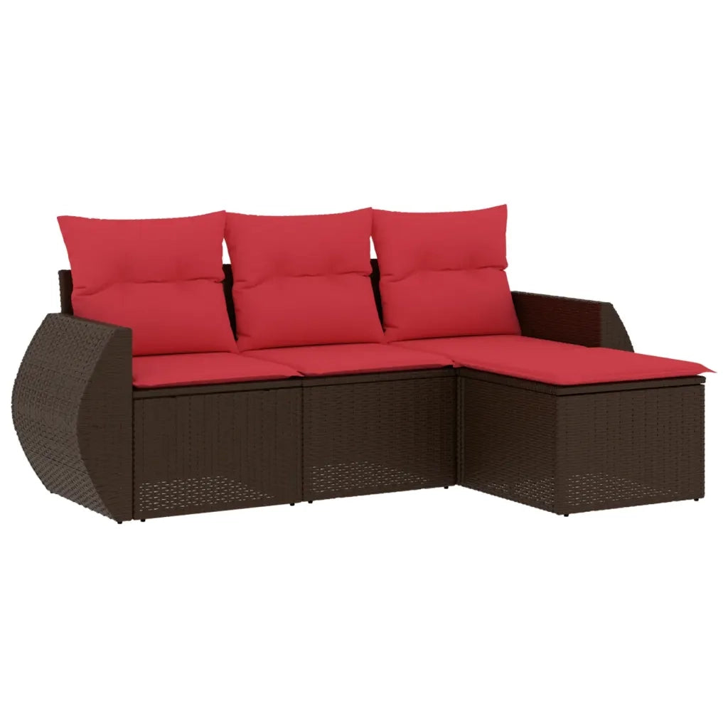 Set Divani da Giardino 4 pz con Cuscini Marrone in Polyrattan 3221273