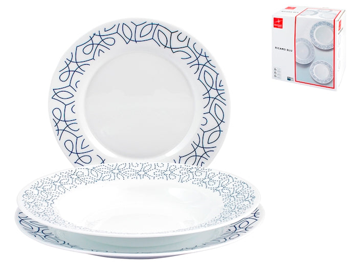 Servizio 18 piatti toledo in vetro opale decoro blu