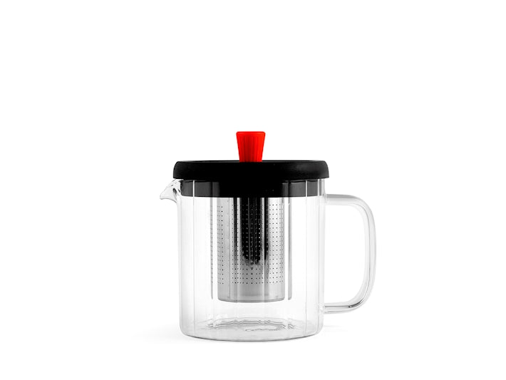 Teiera in vetro borosilicato trasparente  lt 0,6. con filtro in acciaio inox