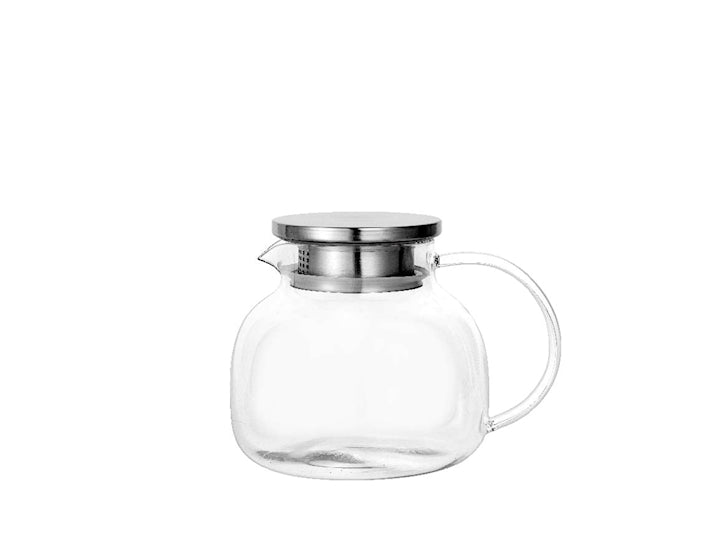 Teiera/ brocca in vetro borosilicato trasparente  lt 1,2. in acciaio inox 