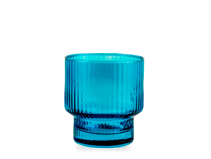 Bicchieri Bliss in vetro rigato Blue 32 cl, confezione 6 pezzi