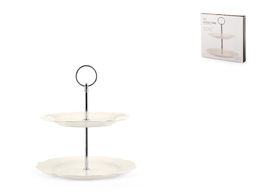 Alzata 2 piani con manico cromato, colore avorio 