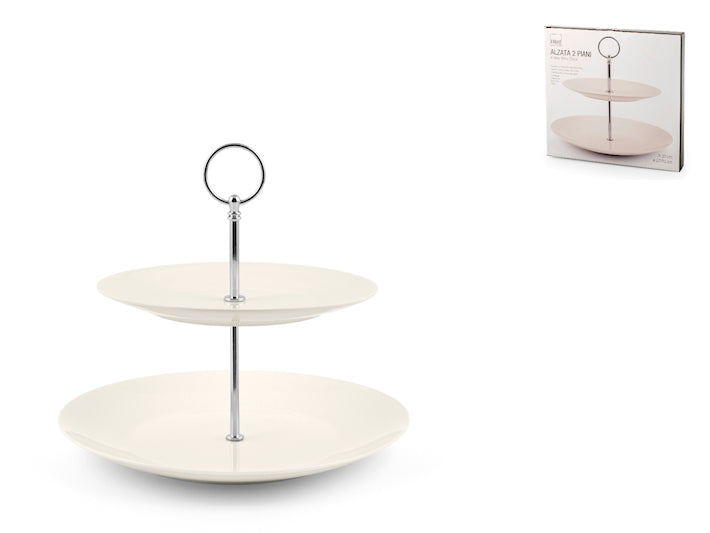 Alzata 2 piani con manico cromato, colore avorio