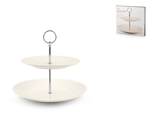 Alzata 2 piani con manico cromato, colore avorio