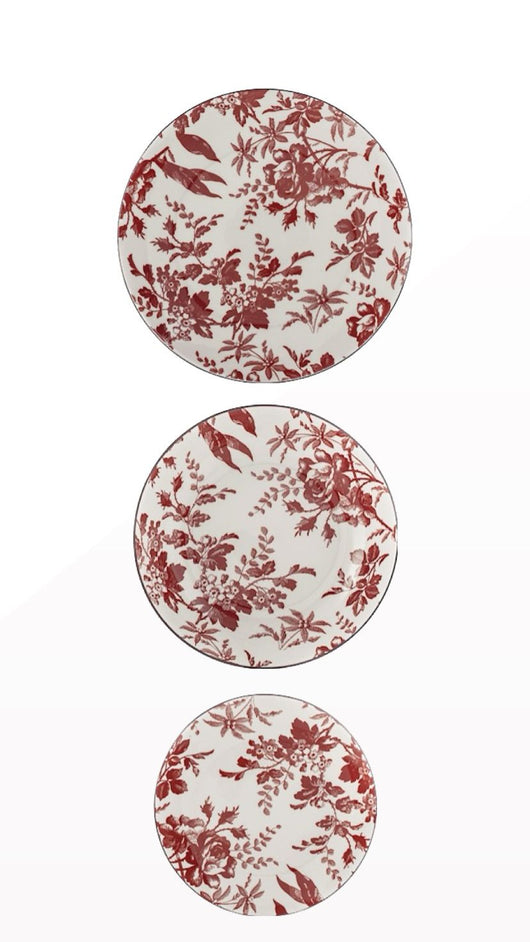 Set 18 piatti elizabeth decorata rosso - set 18 pezzi