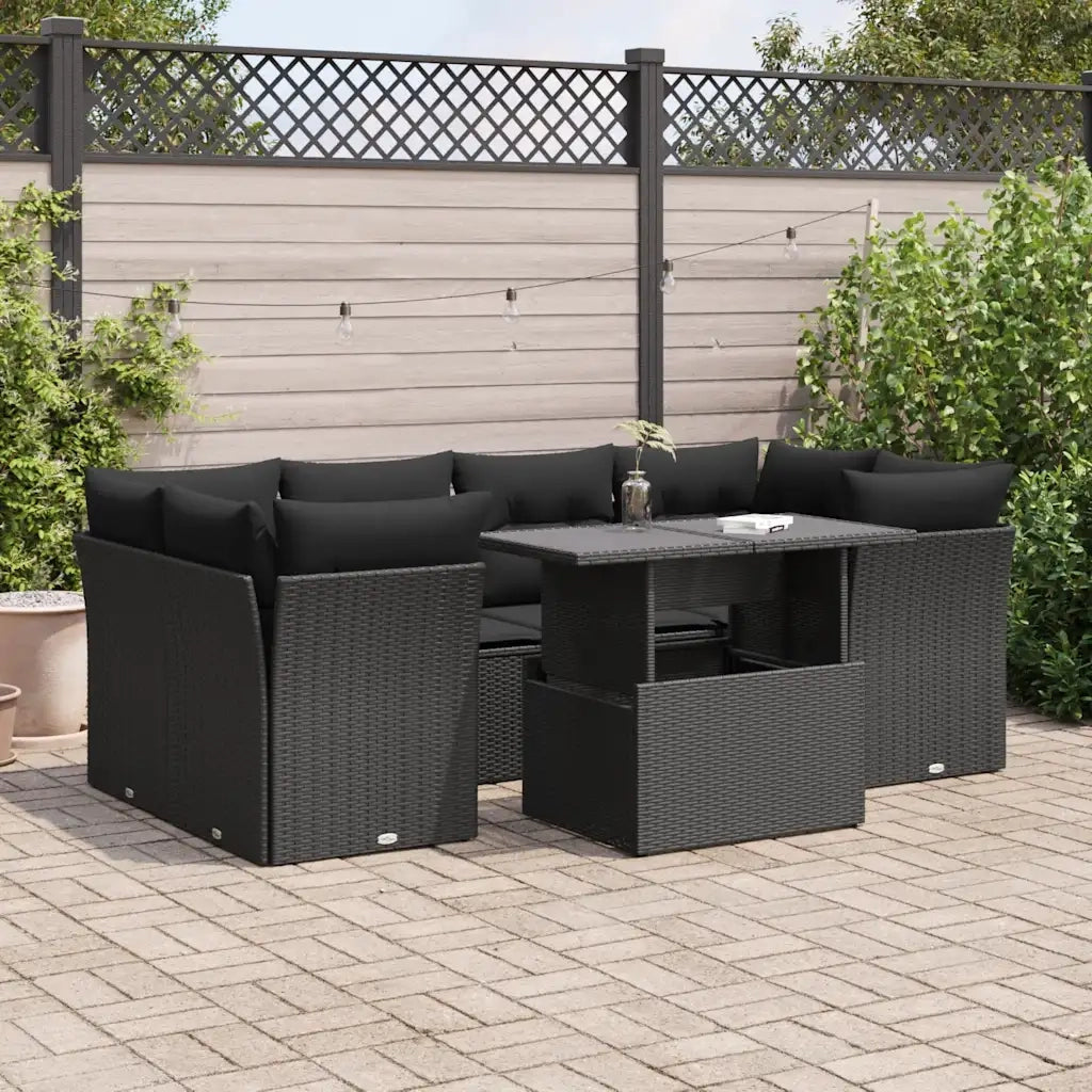 Set Divani da Giardino con Cuscini 7pz Nero Polyrattan 3326106