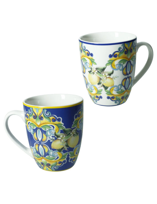 Tazza Mug citrus blu porcellana, set 2 pezzi
