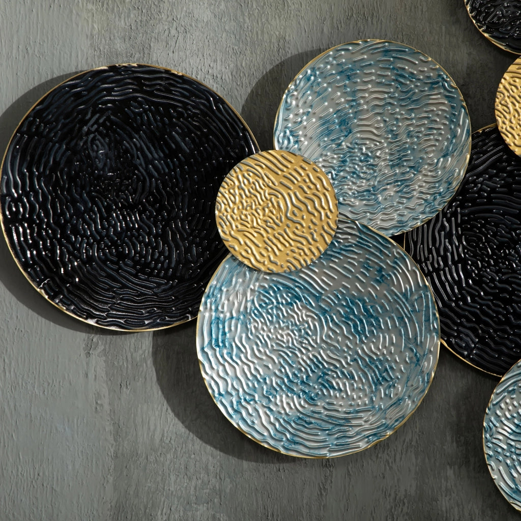 Decorazione Murale 3D a Cerchi ¨C zephmum ¨C Blu, Nero e Oro 133x66cm