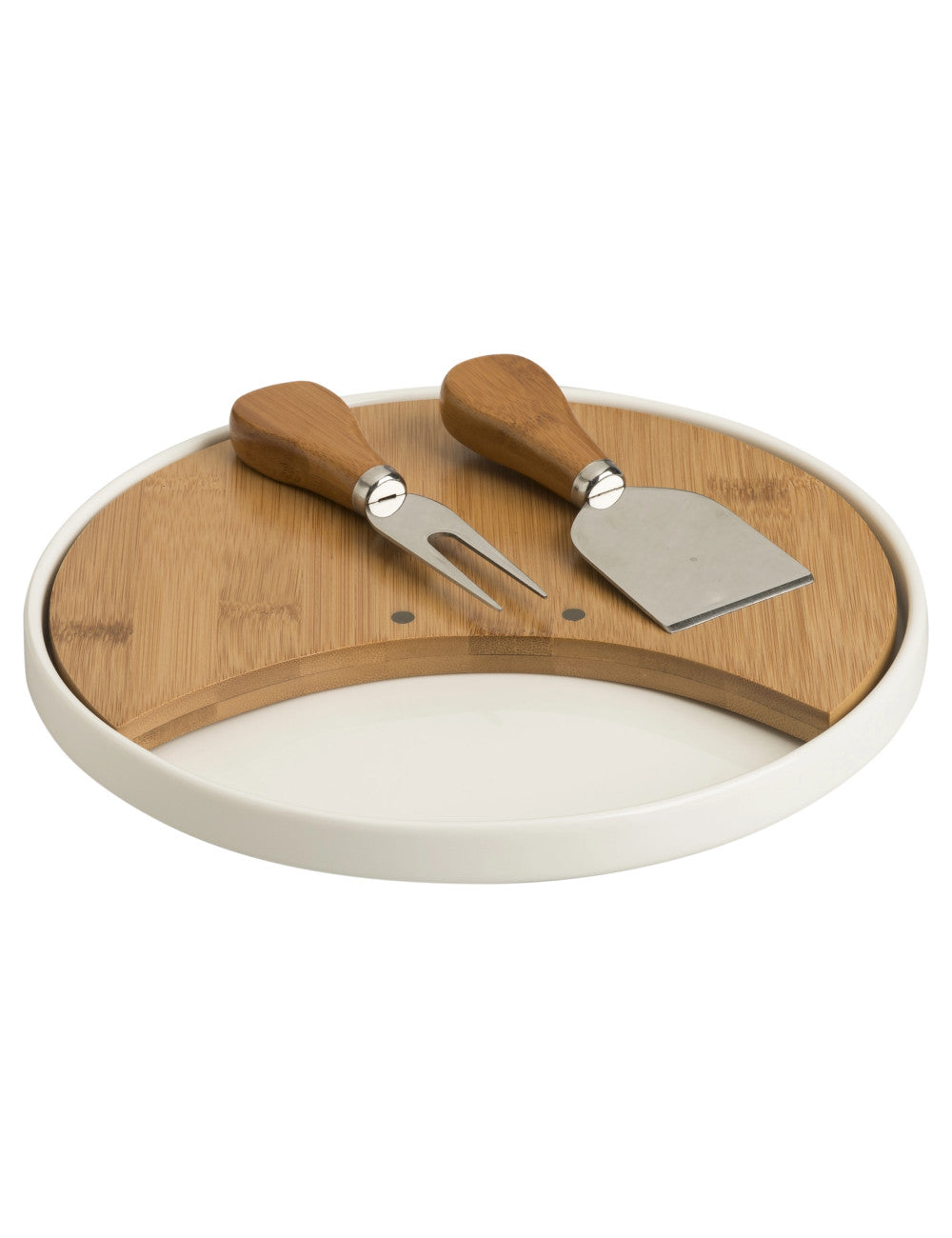 Tagliere porcellana bamboo due coltelli formaggio inox