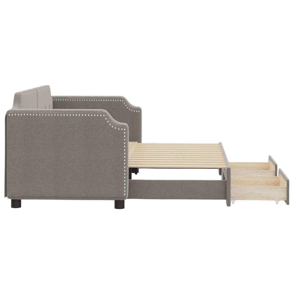 Divano Letto Estraibile con Cassetti Tortora 80x200 cm Tessuto