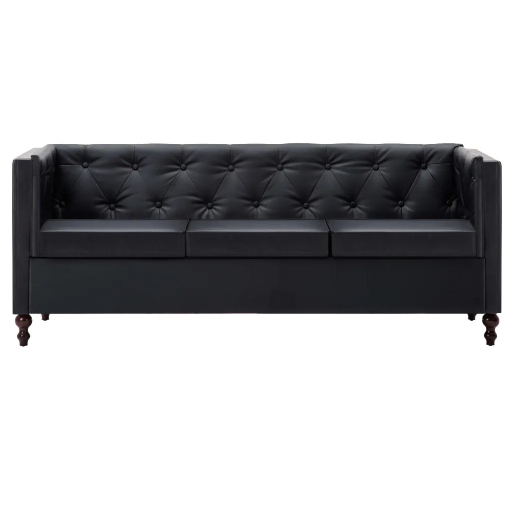 Divano Chesterfield a 3 Posti Rivestito in Similpelle Nero 247154