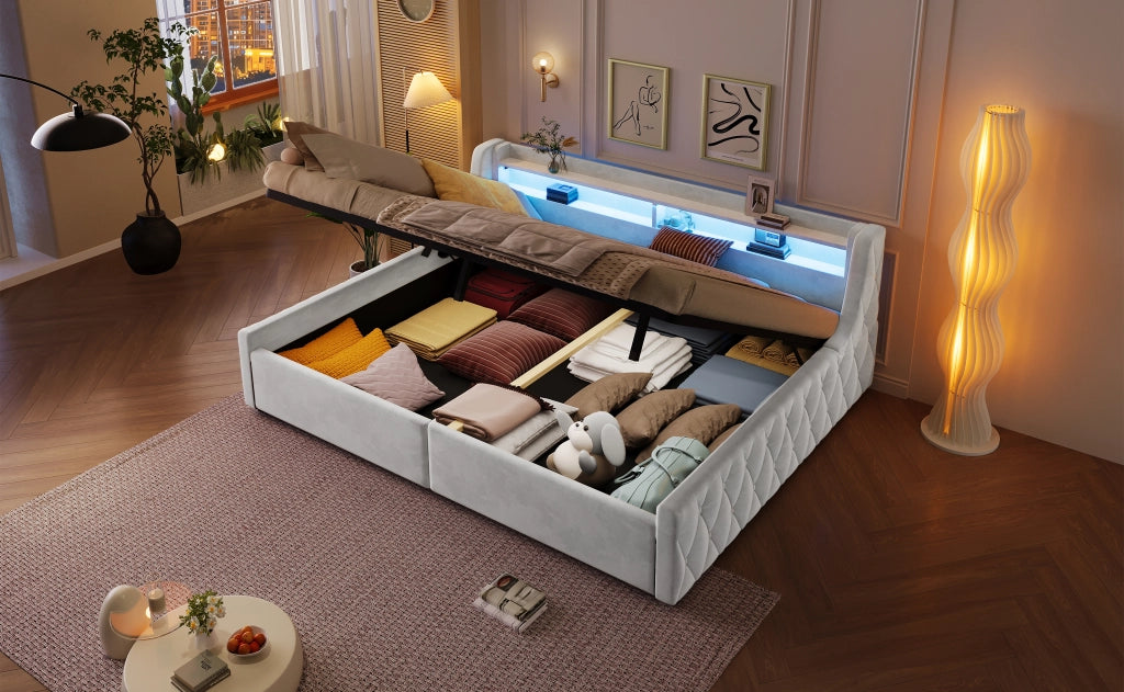letto a piattaforma flanella off white 140 x 200 cm
