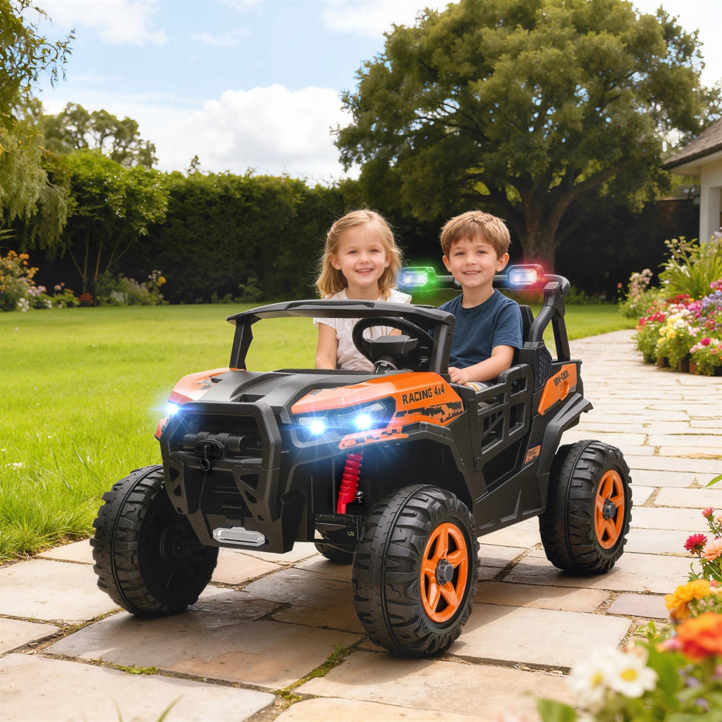 Macchina Elettrica per Bambini 3-8 Anni 24V Fuoristrada a 2 Posti Doppio Motore Telecomando e Soft Start Arancione
