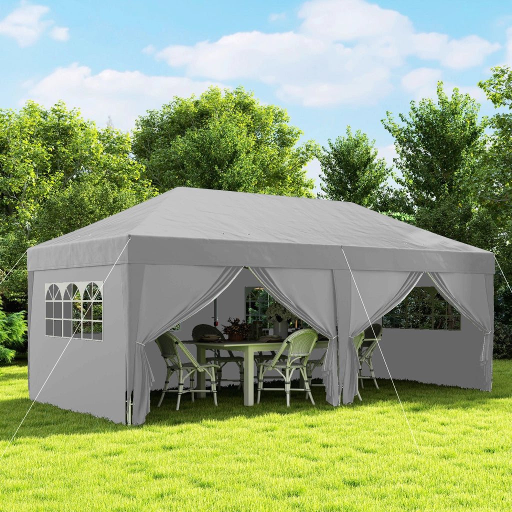 Tenda da giardino pieghevole ¨C zephmum ¨C grigio 3x6 m con 6 pannelli laterali