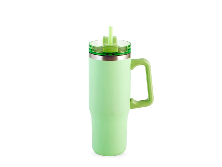 Mug termico verde in acciaio con cannuccia lt 0,9