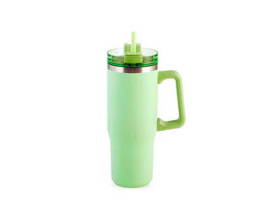 Mug termico verde in acciaio con cannuccia lt 0,9