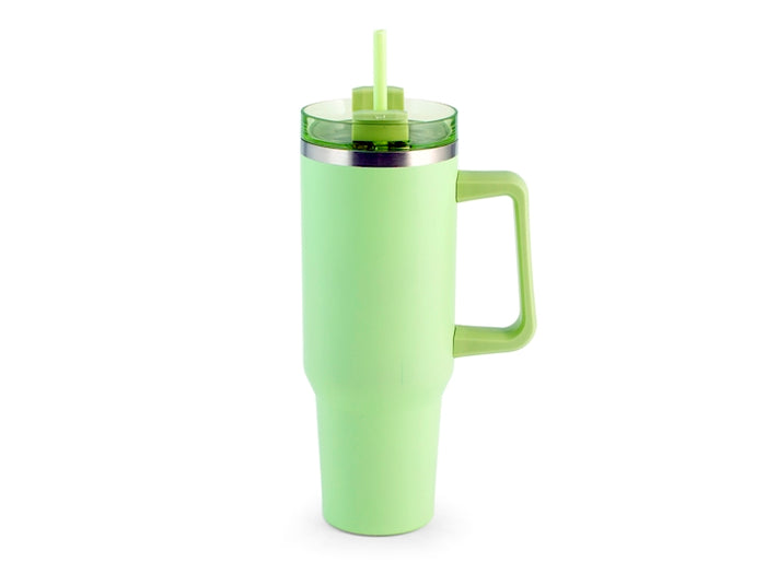 Mug termico verde in acciaio con cannuccia lt 1,2