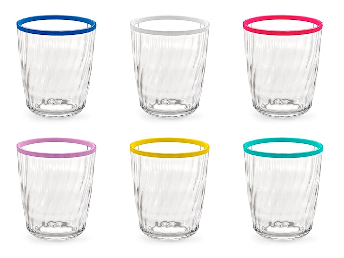 Set 6 bicchieri acr in acrilico trasparente con ring colorato cl43