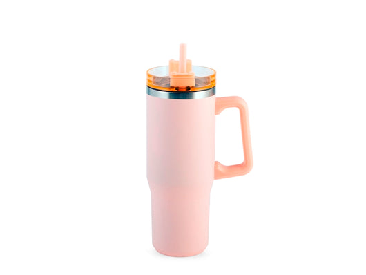 Mug termico rosa in acciaio con cannuccia lt 0.9