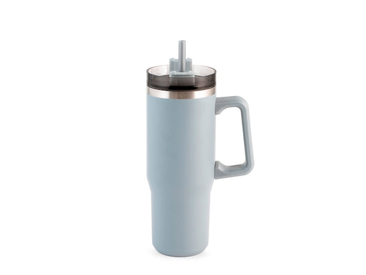 Mug termico grigio in acciaio con cannuccia lt 0,9