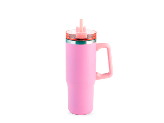 Mug termico fucsia in acciaio con cannuccia lt 0.9