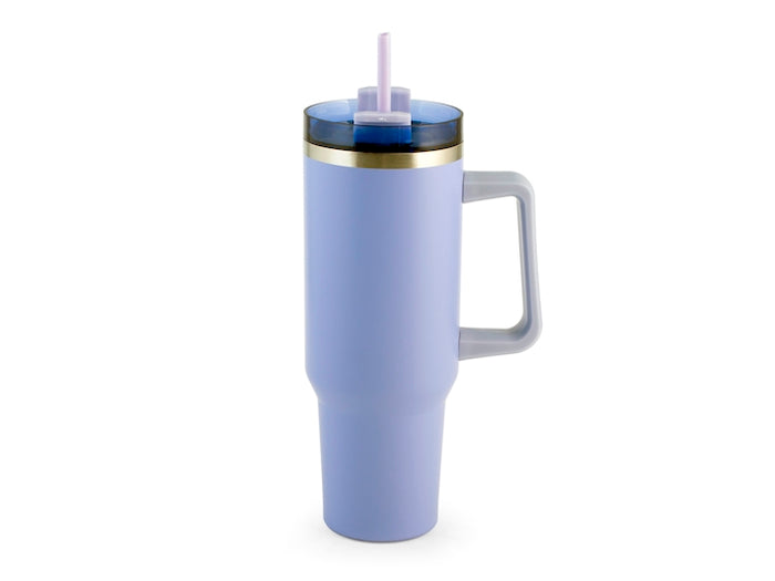 Mug termico lilla in acciaio con cannuccia lt 1.2