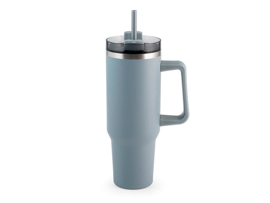 Mug termico grigio in acciaio con cannuccia lt 1.2