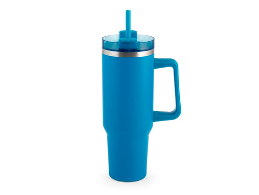 Mug termico blu in acciaio con cannuccia lt 1.2