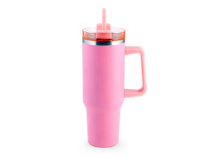 Mug termico fucsia in acciaio con cannuccia lt 1,2