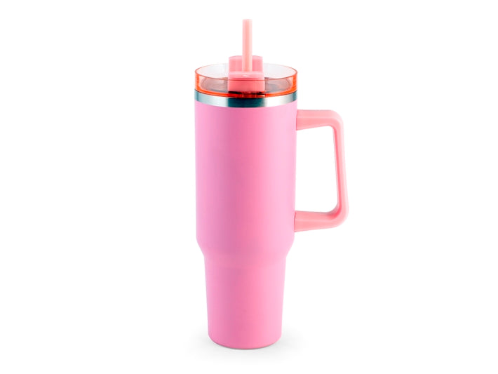 Mug termico fucsia in acciaio con cannuccia lt 1,2