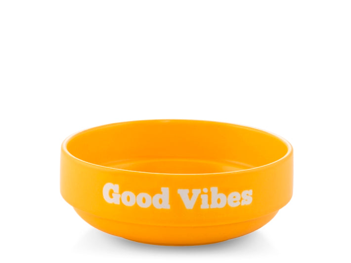 Coppetta in Ceramica gialla 13 cm  Scritta "Good vibes"