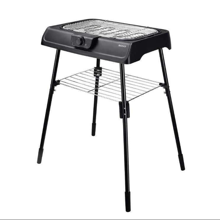 Barbecue regolabile - con griglia scaldavivande e griglia cromata - nero Staylux 2200w